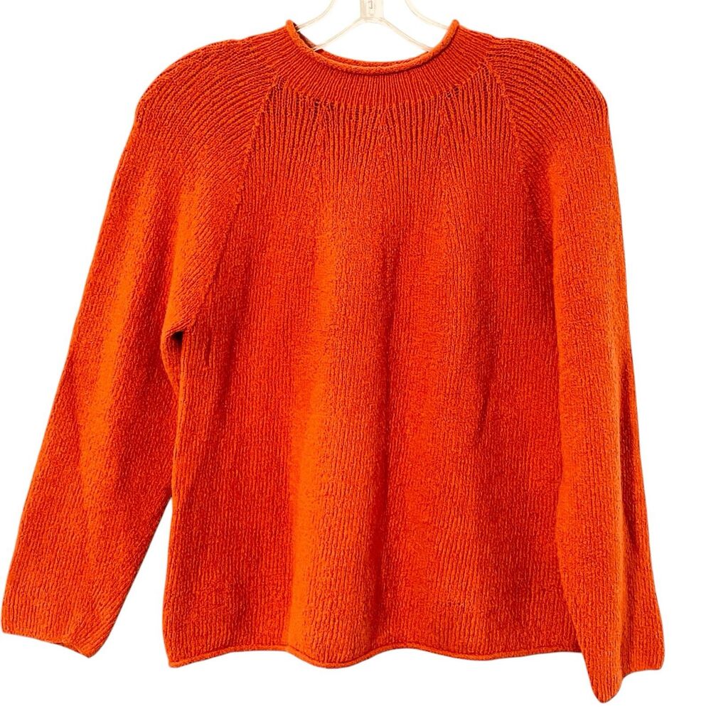 Eileen Fisher M Dark Orange Rust Pullover Rolled Hem Cotton Spandex Sweater